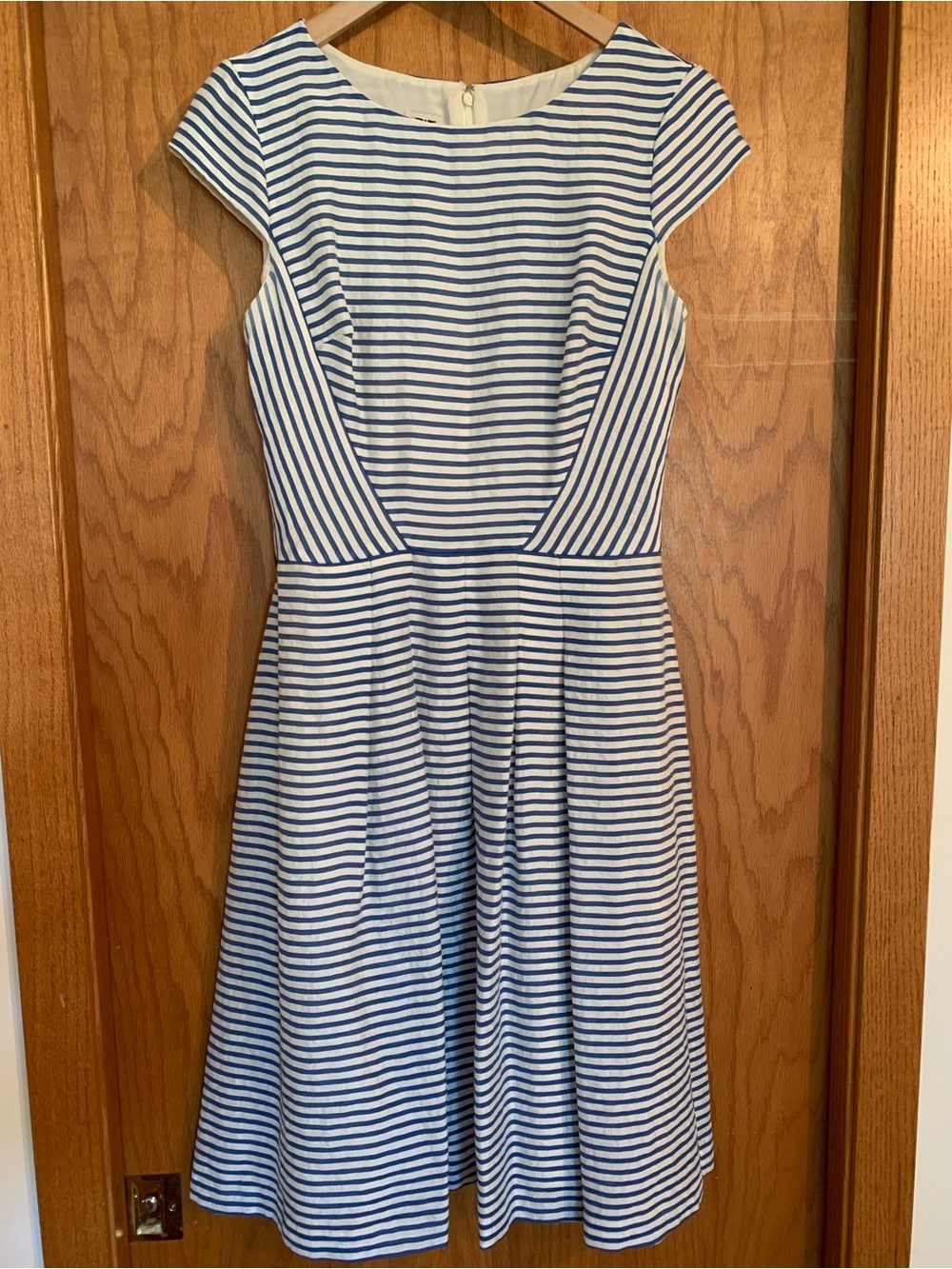 Anne Klein Blue and White Stripe Fit-and-Flare Dress, Size 4